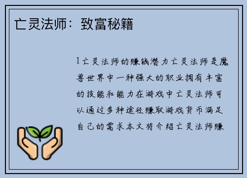 亡灵法师：致富秘籍